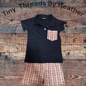 4T Boy's Navy Shirt With Plaid Shorts